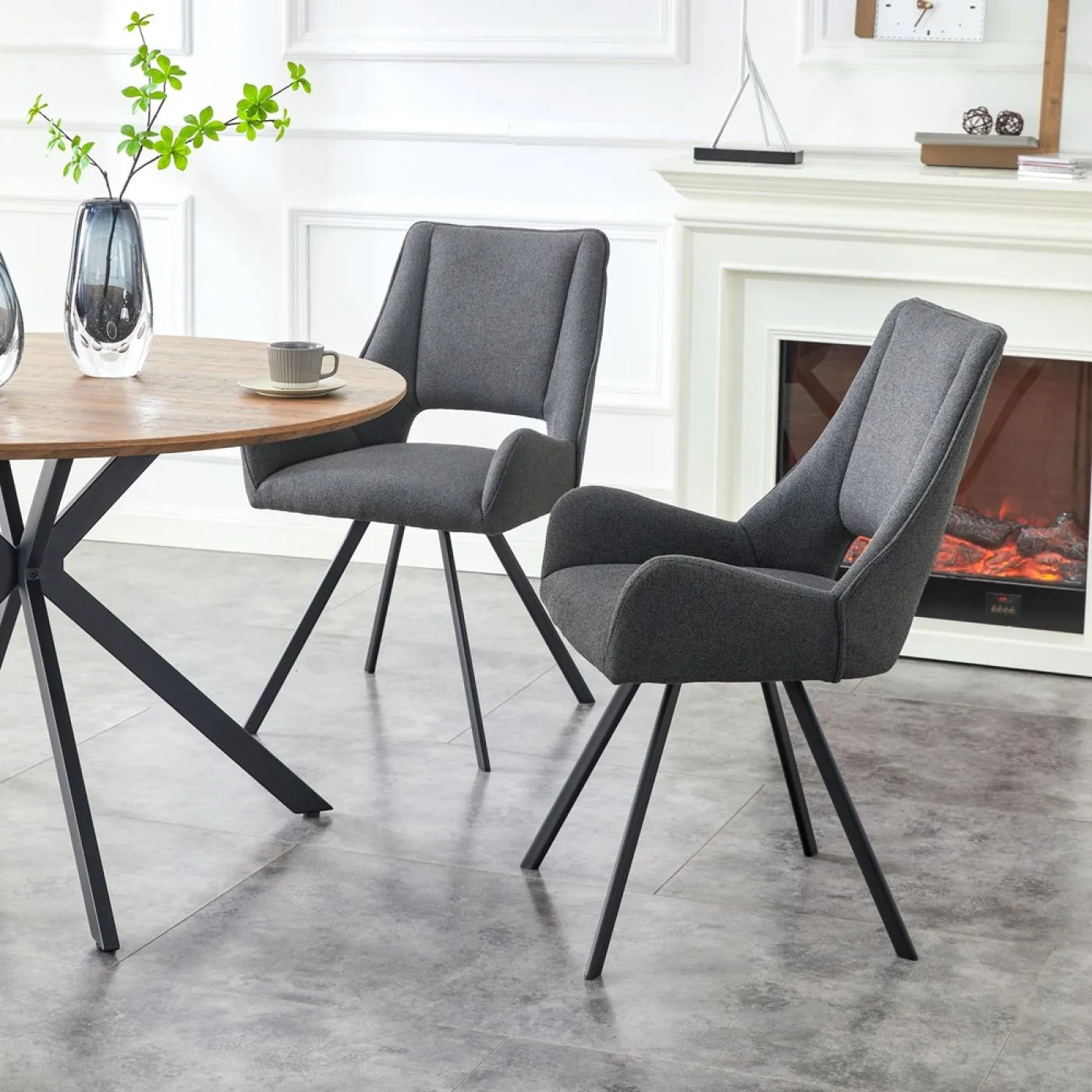 2er Set Stuhl Helen | Webstoff | anthrazit
