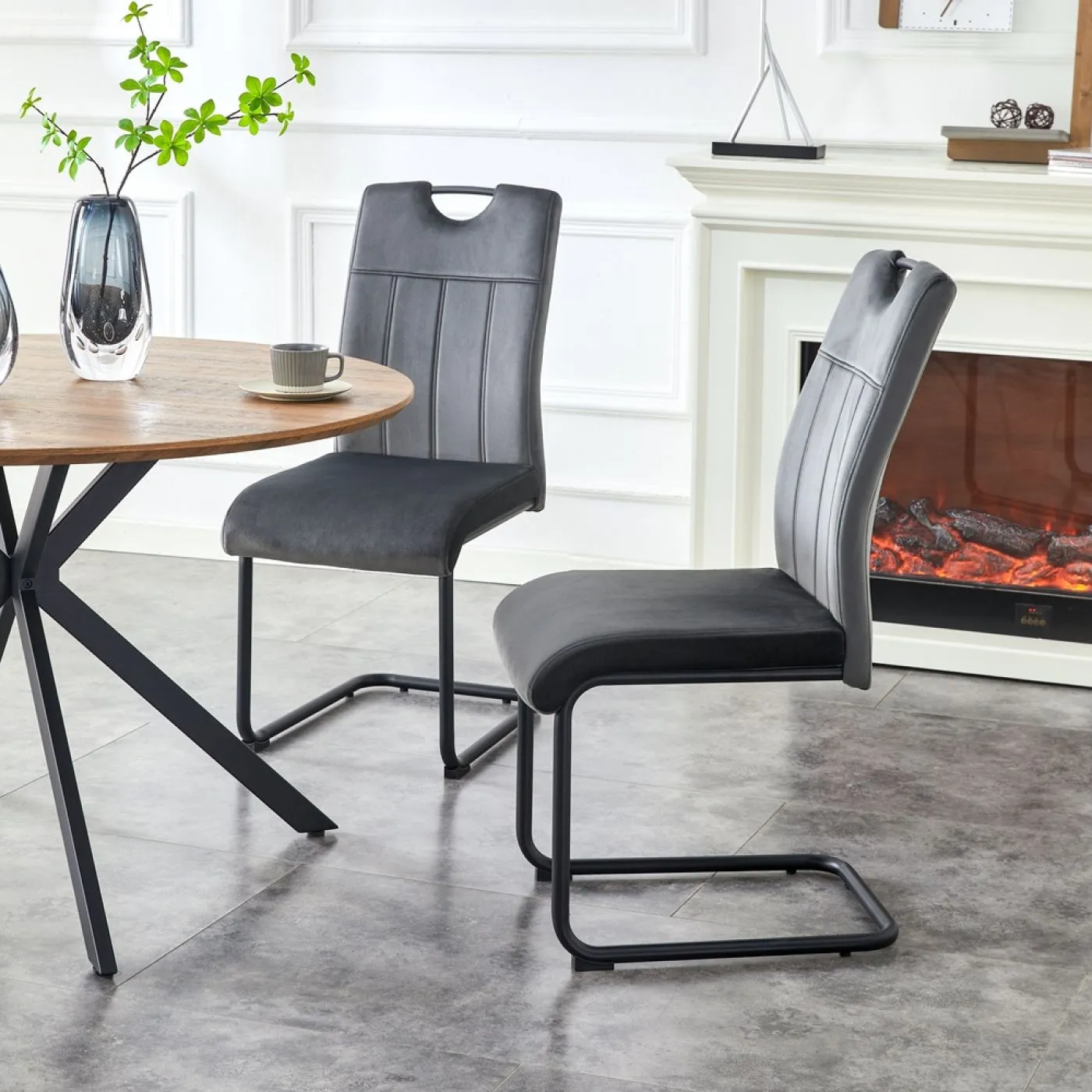 2er Set Stuhl Lisa | Samtbezug | anthrazit
