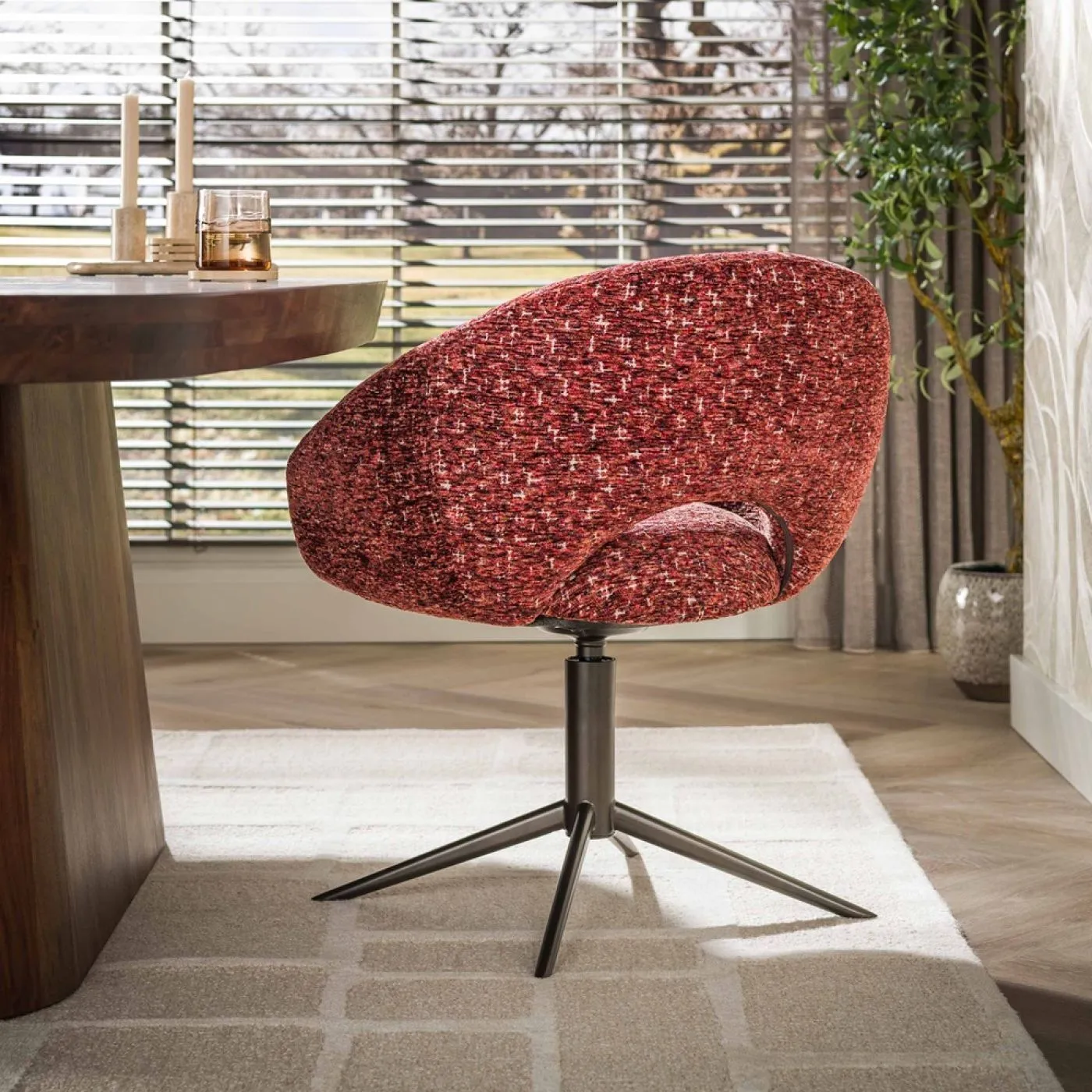 2er Set Stuhl Mirabel | drehbar | Delviro Stoff | bordeauxrot-braun
