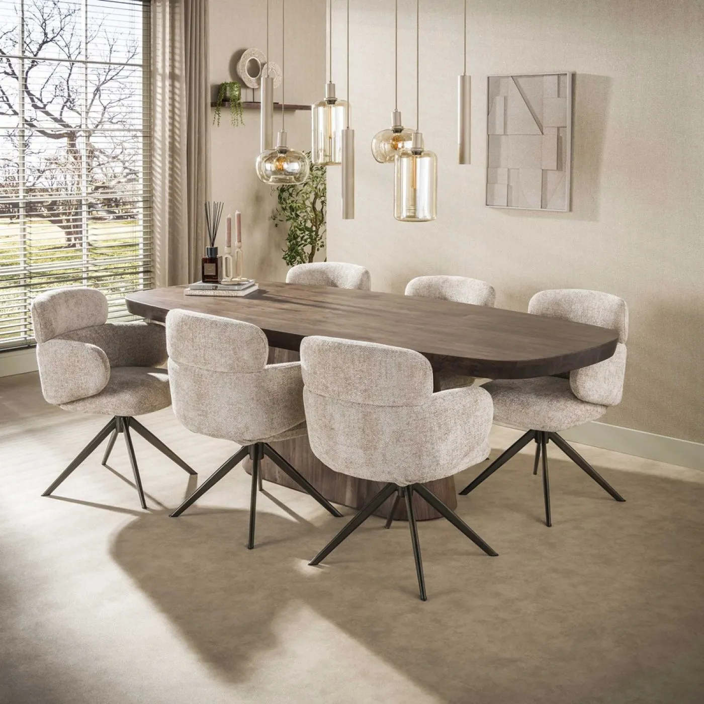2er Set Stuhl Milagro | Hoven-Stoff / Chenillegewebe | drehbar | sand-braun