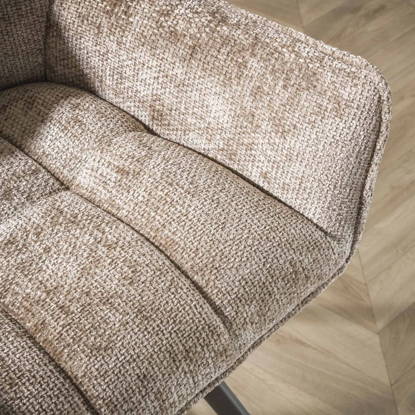 2er Set Stuhl Toik mit Armlehnen | drehbar | Hoven-Stoff / Chenillegewebe | Champagne