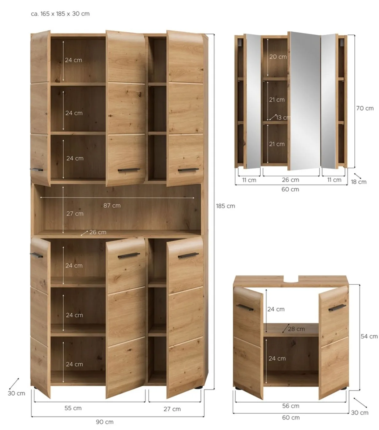 Bad Set Ice 10 | 3-teilig | Artisan Oak mit Badaufsatzleuchte