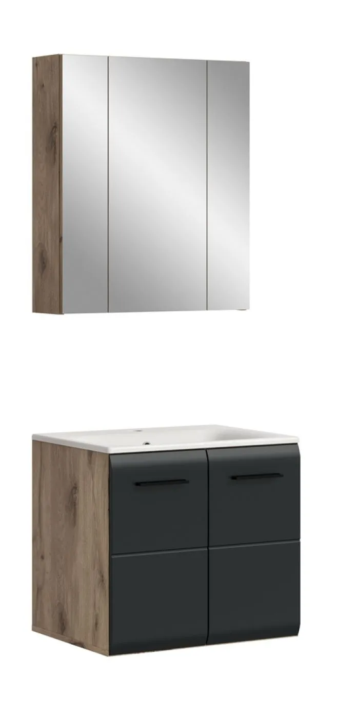 Bad Set Ice 3 | 2-teilig | Nox Oak / schwarz matt | mit Aufsatzleuchte