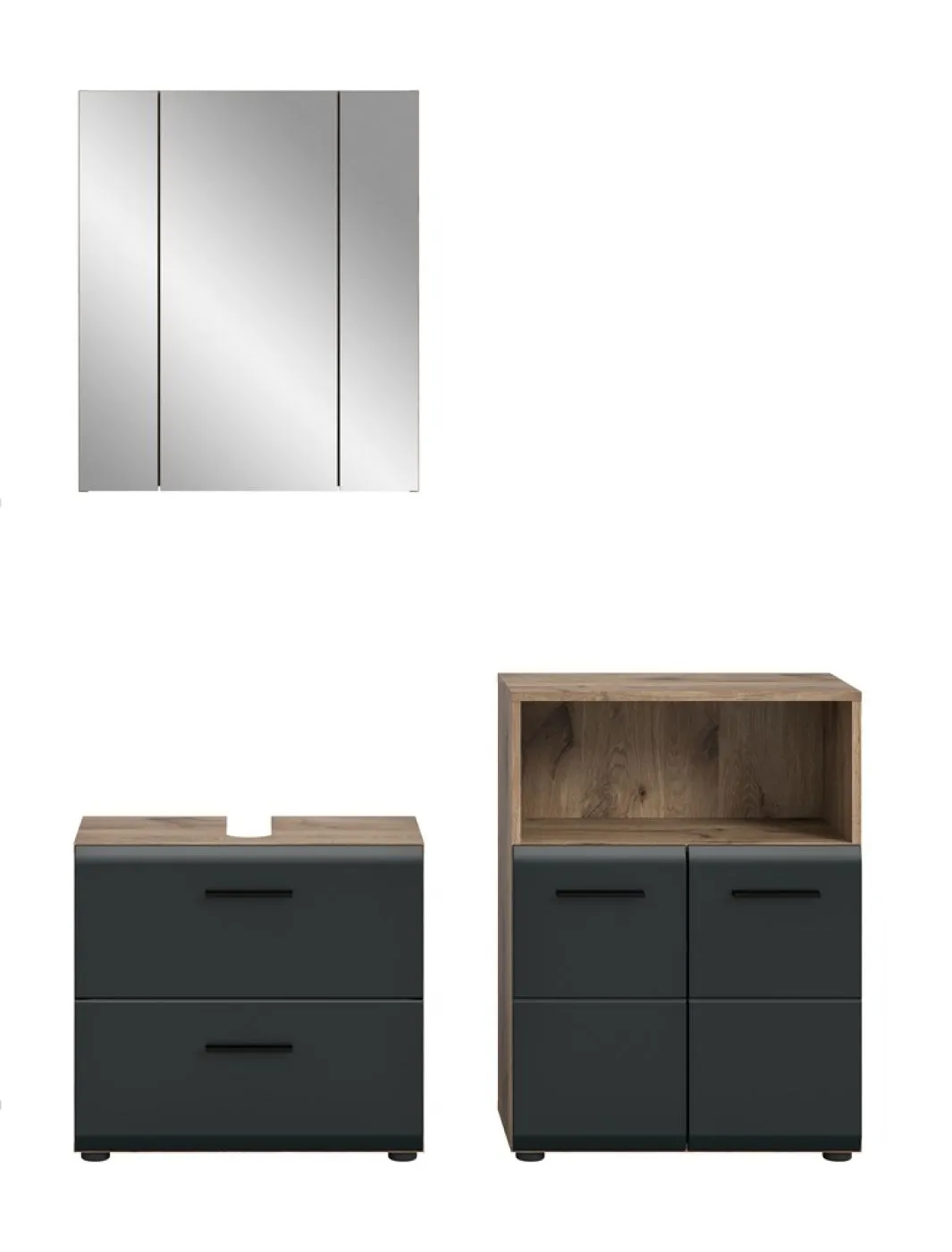 Bad Set Ice 3 | 3-teilig | Nox Oak / schwarz matt mit Badaufsatzleuchte