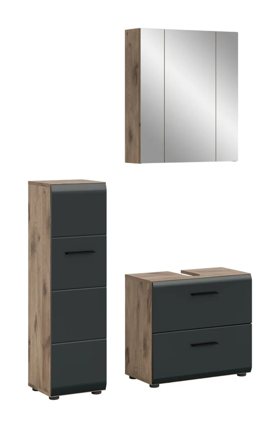 Bad Set Ice 3 | 3-teilig | Nox Oak / schwarz matt ohne