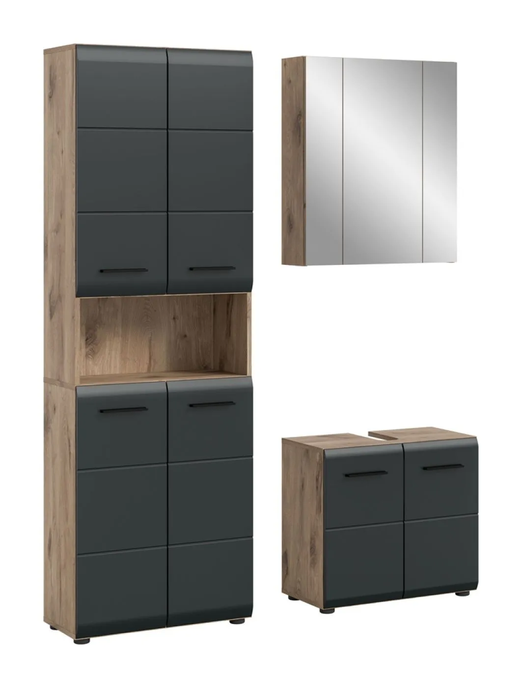 Bad Set Ice | 3-teilig | Nox Oak / schwarz matt mit Badaufsatzleuchte 1