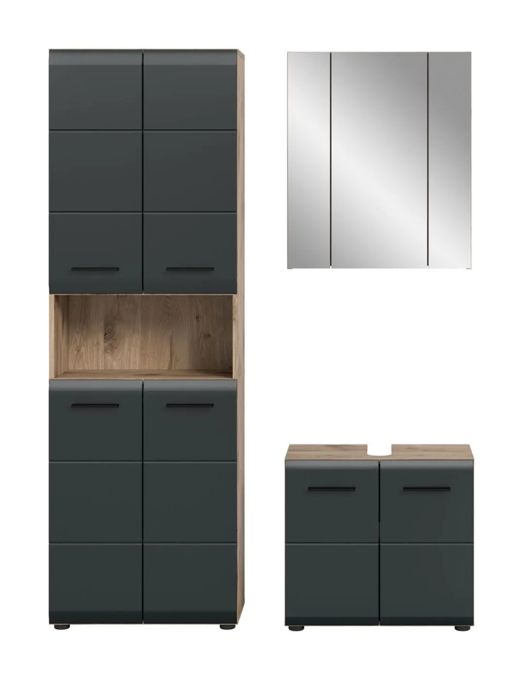 Bad Set Ice | 3-teilig | Nox Oak / schwarz matt mit Badaufsatzleuchte 1