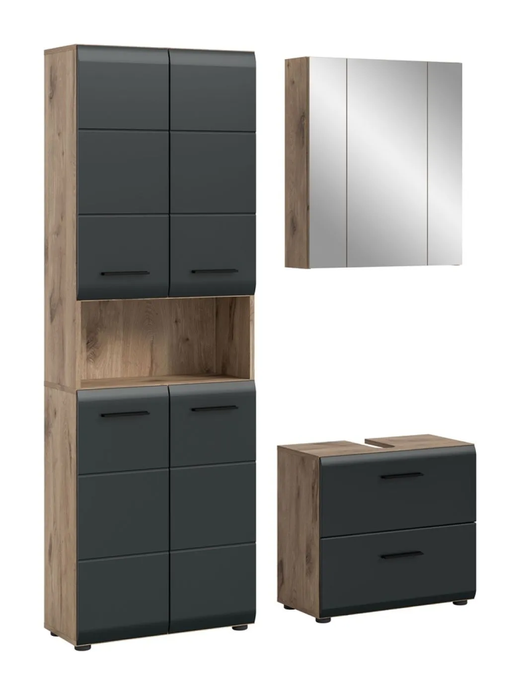 Bad Set Ice | 3-teilig | Nox Oak / schwarz matt mit Badaufsatzleuchte