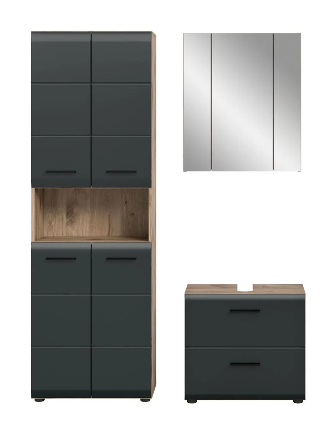 Bad Set Ice | 3-teilig | Nox Oak / schwarz matt mit Badaufsatzleuchte