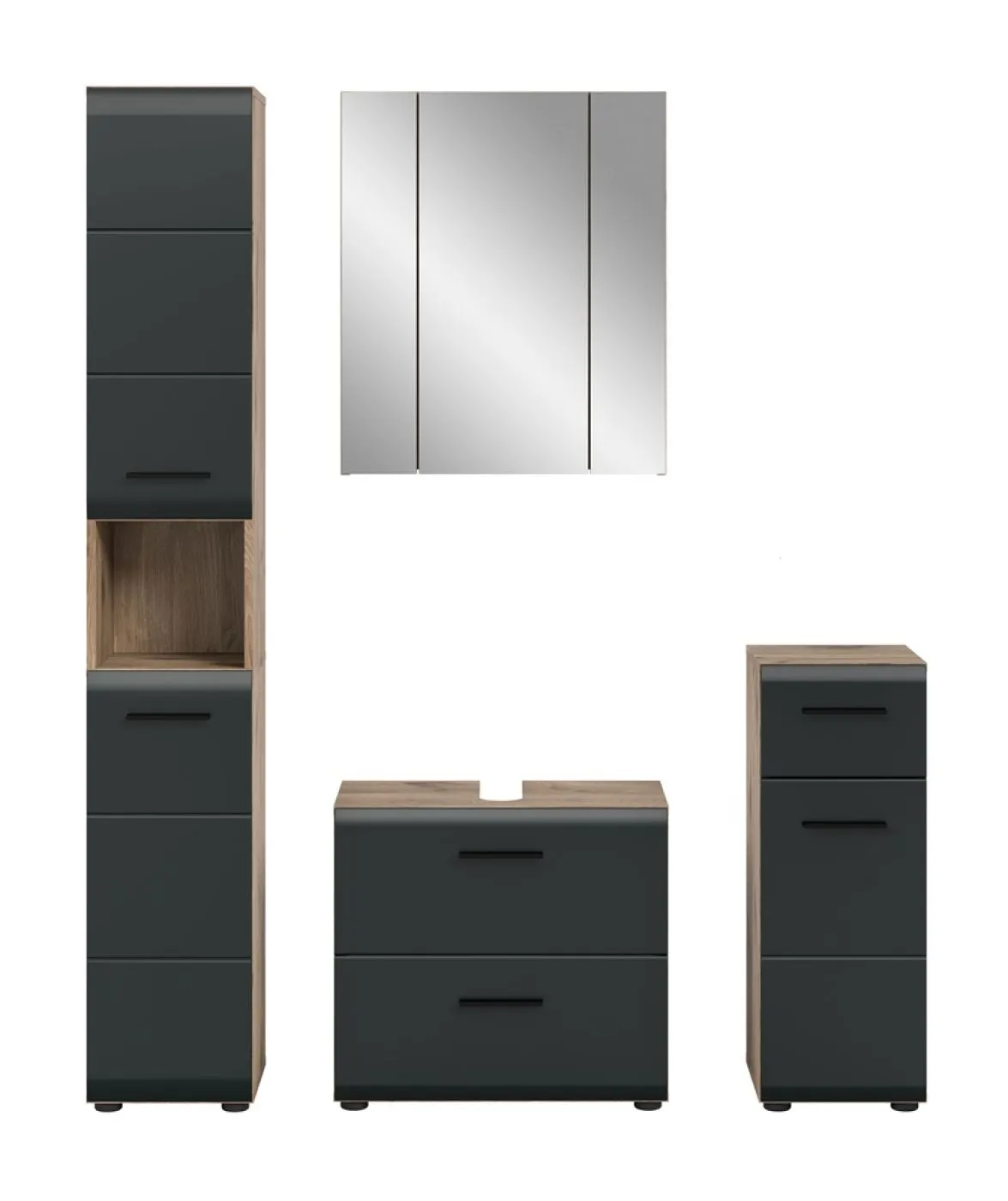 Bad Set Ice | 4-teilig | Nox Oak / schwarz matt mit Aufsatzleuchte