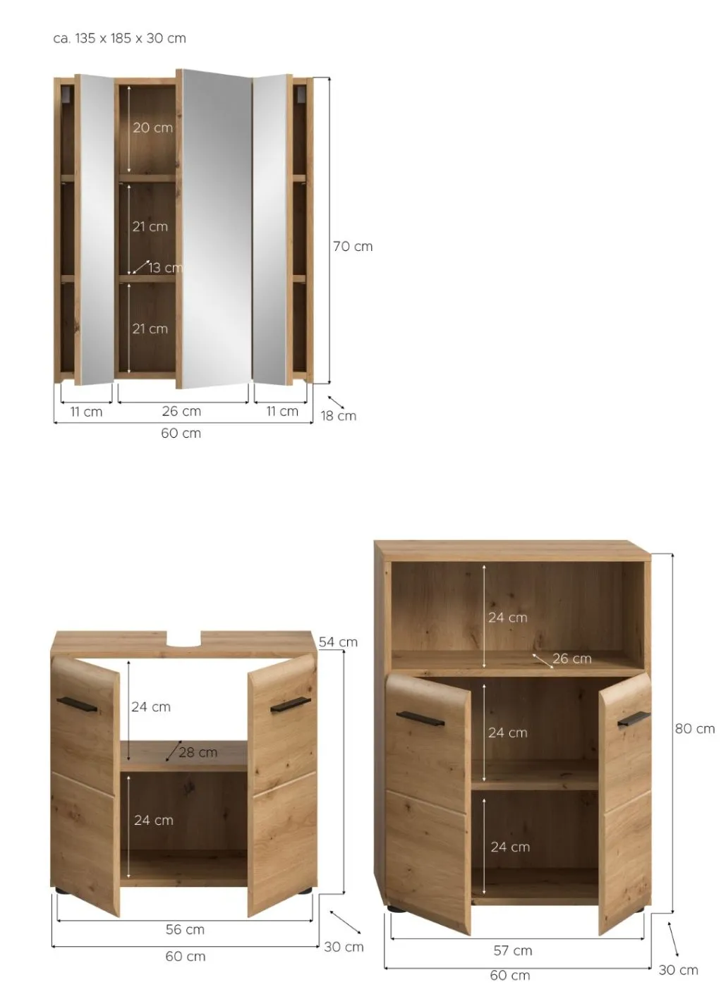 Bad Set Ice 6 | 3-teilig | Artisan Oak ohne Aufsatzleuchte
