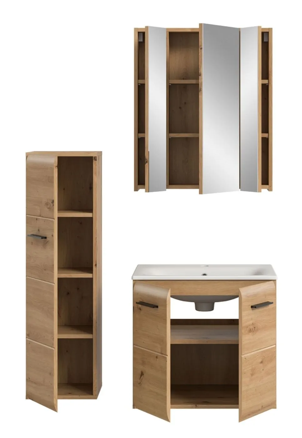 Bad Set Ice 8 | 3-teilig | Artisan Oak mit Badaufsatzleuchte