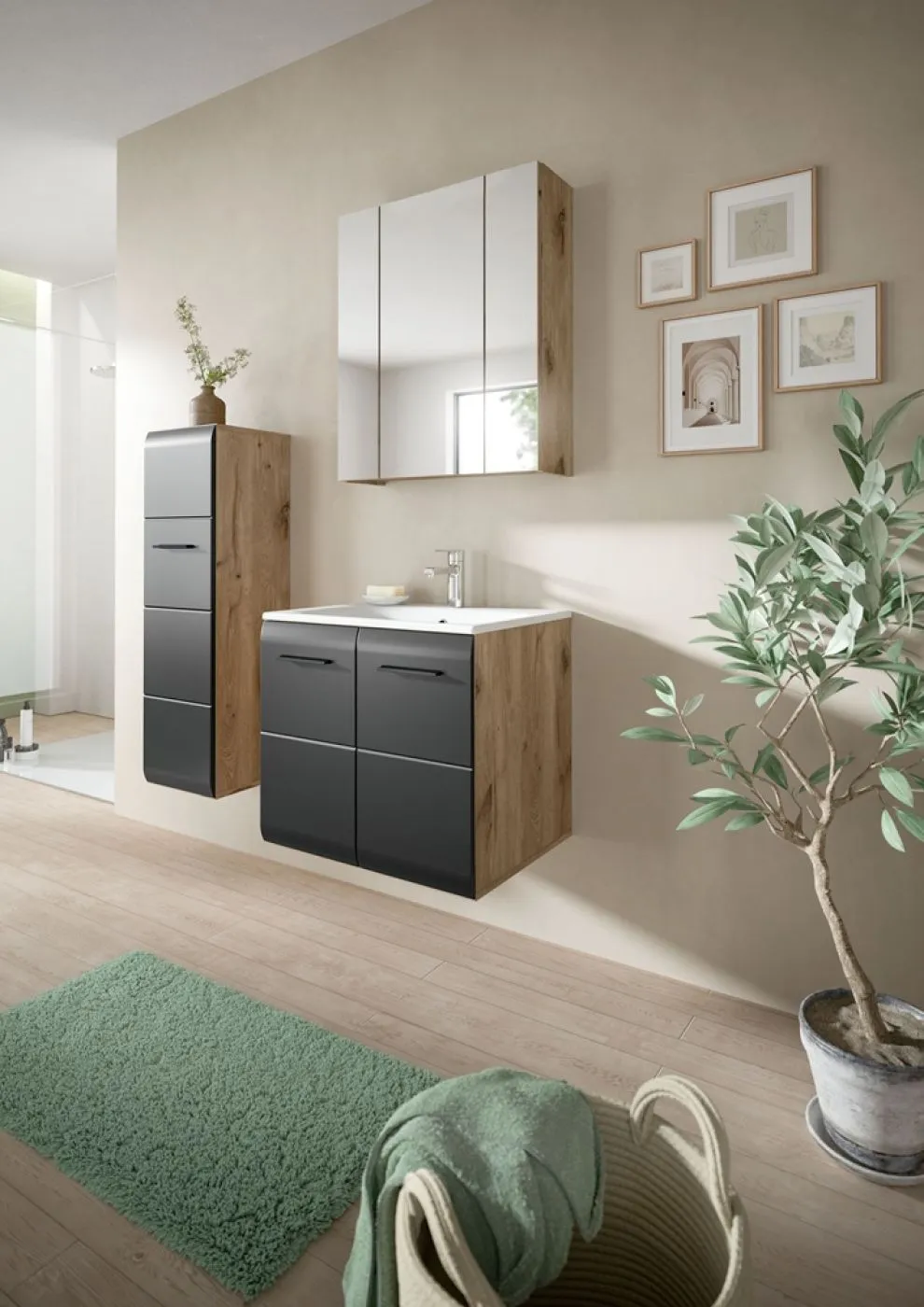 Bad Set Ice 8 | 3-teilig | Nox Oak / schwarz matt ohne