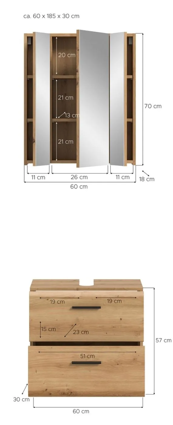 Bad Set Ice auf Rollen | 2-teilig | Artisan Oak ohne