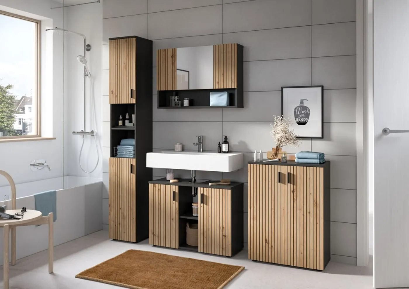 Bad Set Mone | 3-teilig | Basalt grau / Artisan Oak