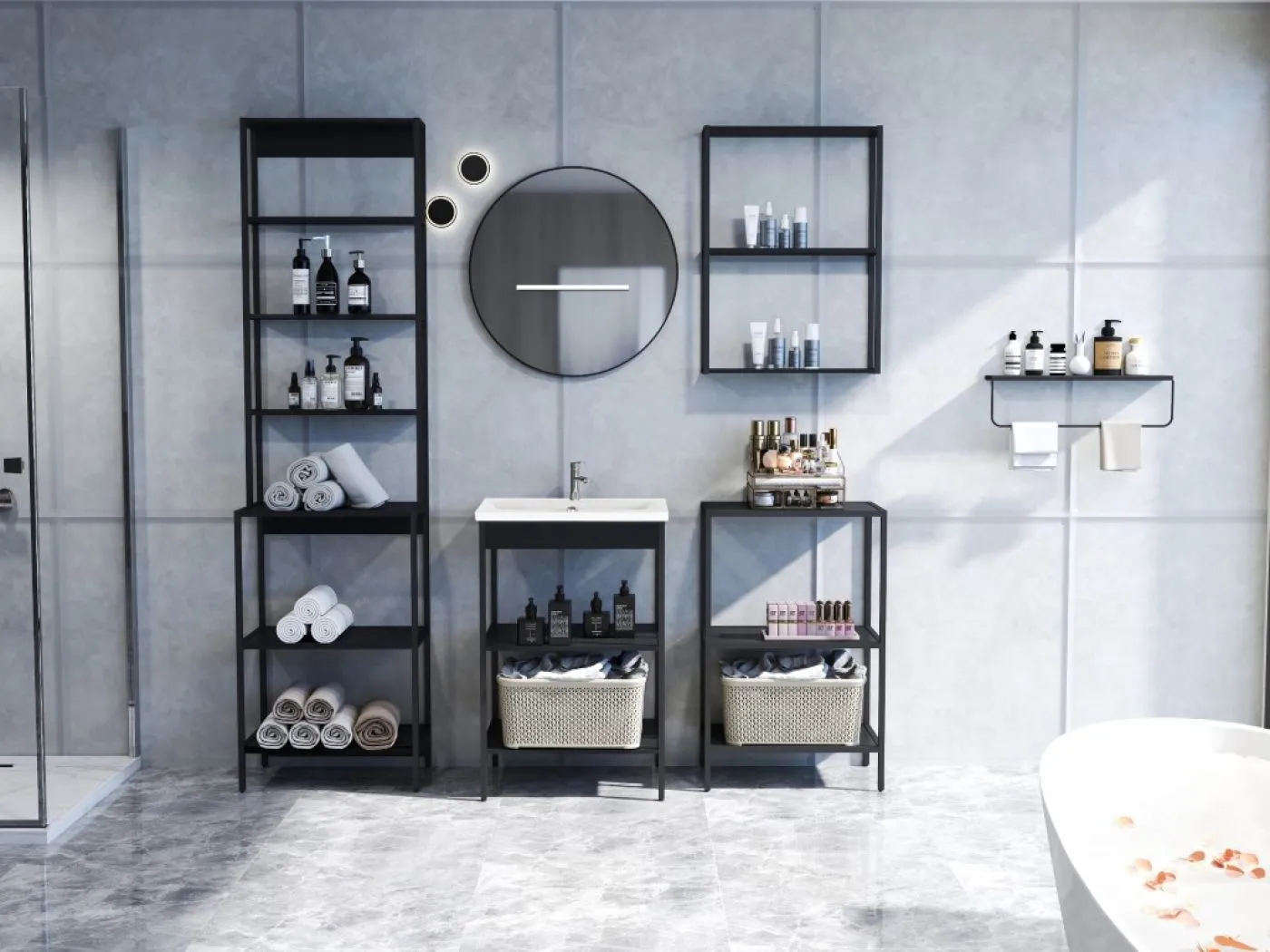 Badezimmer Regal Hochschrank Lorin | schwarz