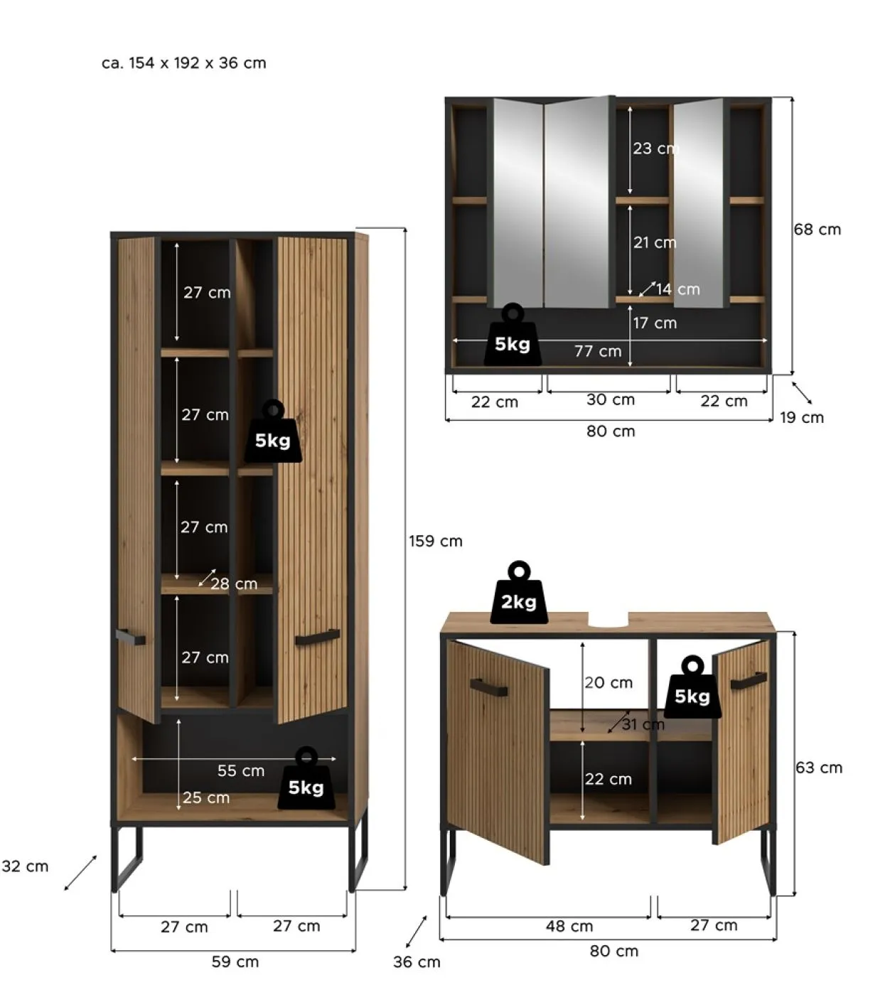 Badezimmer-Set Bagno 3 | Artisan Oak | 3-teilig