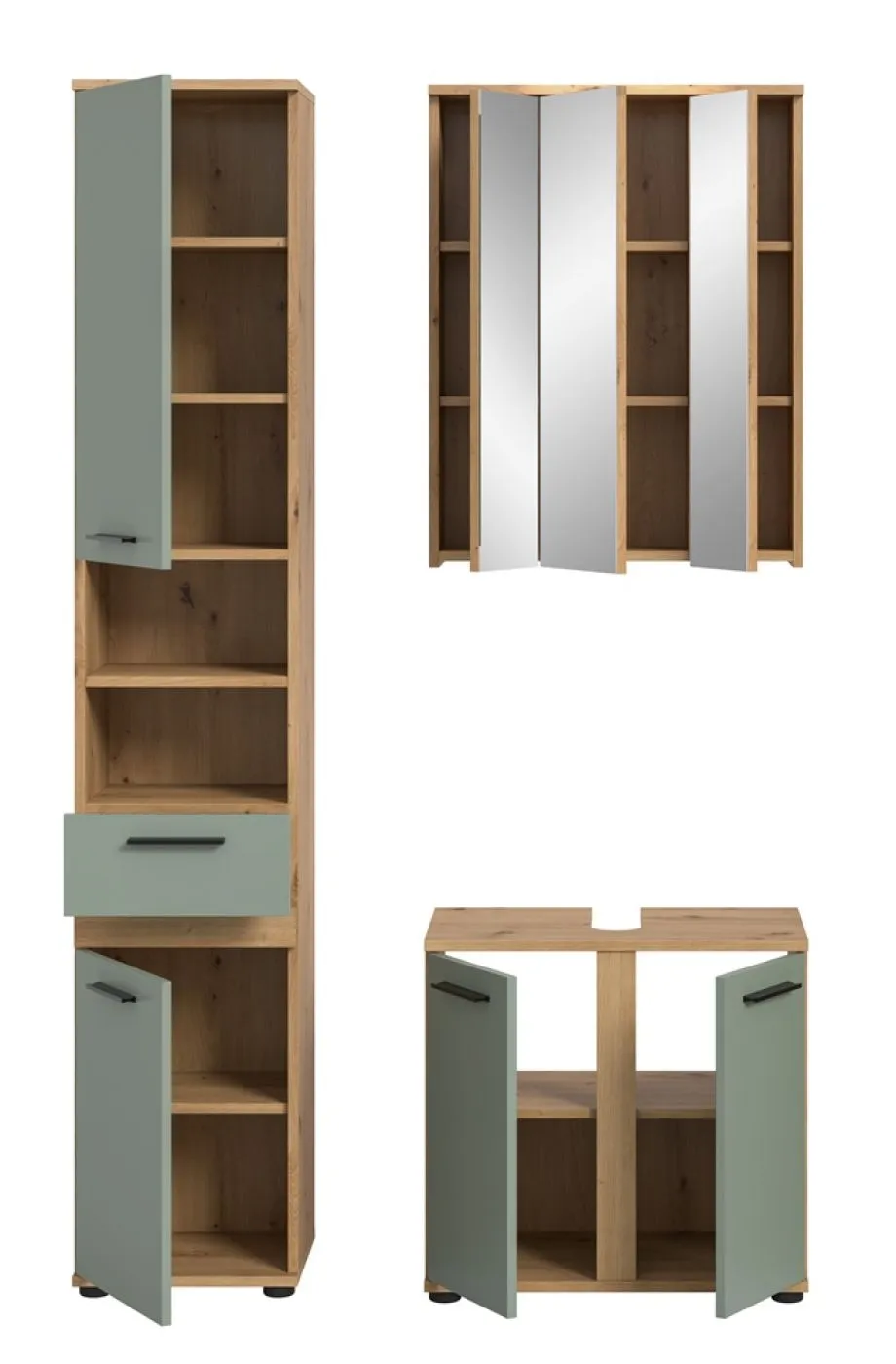 Badezimmer-Set Blake 1 | Salbei / Artisan Eiche | 3-teilig mit LED