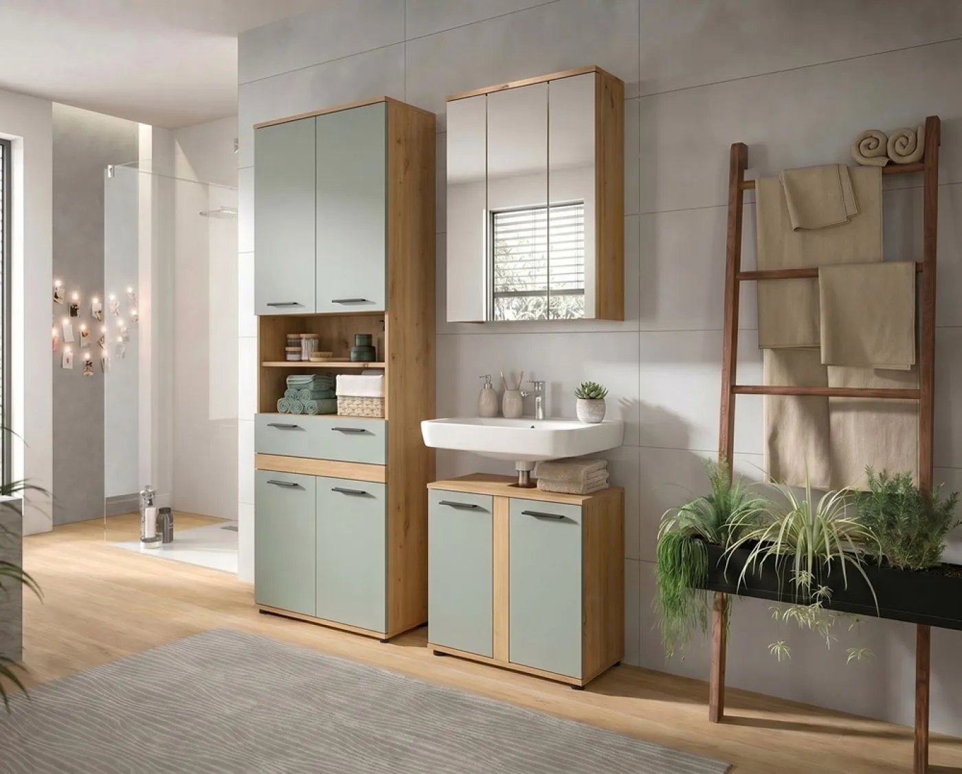 Badezimmer-Set Blake 2 | Salbei / Artisan Eiche | 3-teilig