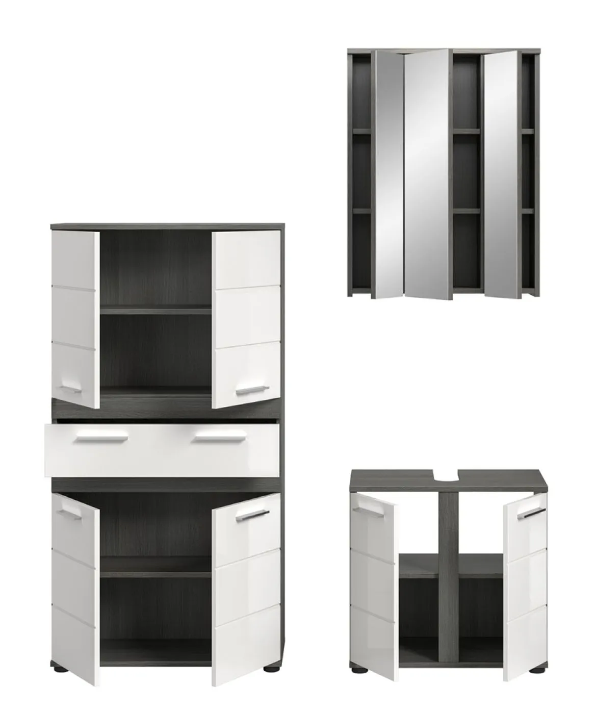 Badezimmer-Set Blake 2 | weiß Hochglanz / rauchsilber | 3-teilig ohne Beleuchtung