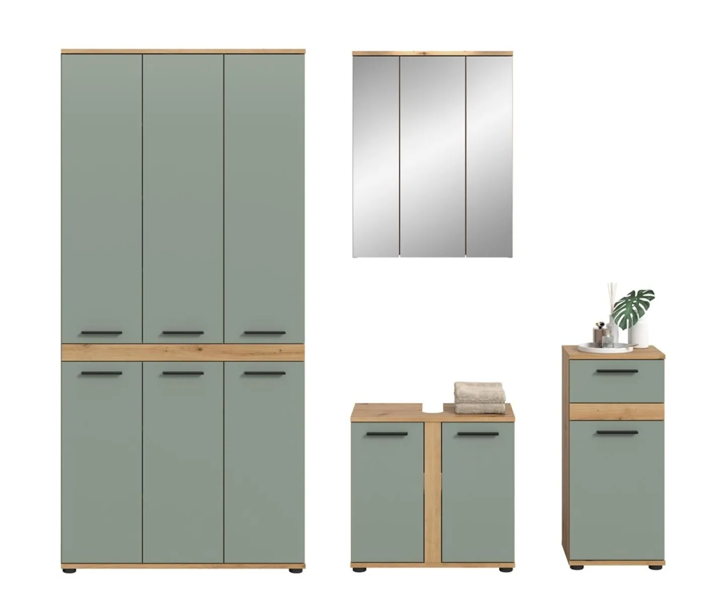 Badezimmer-Set Blake 3 | Salbei / Artisan Eiche | 4-teilig