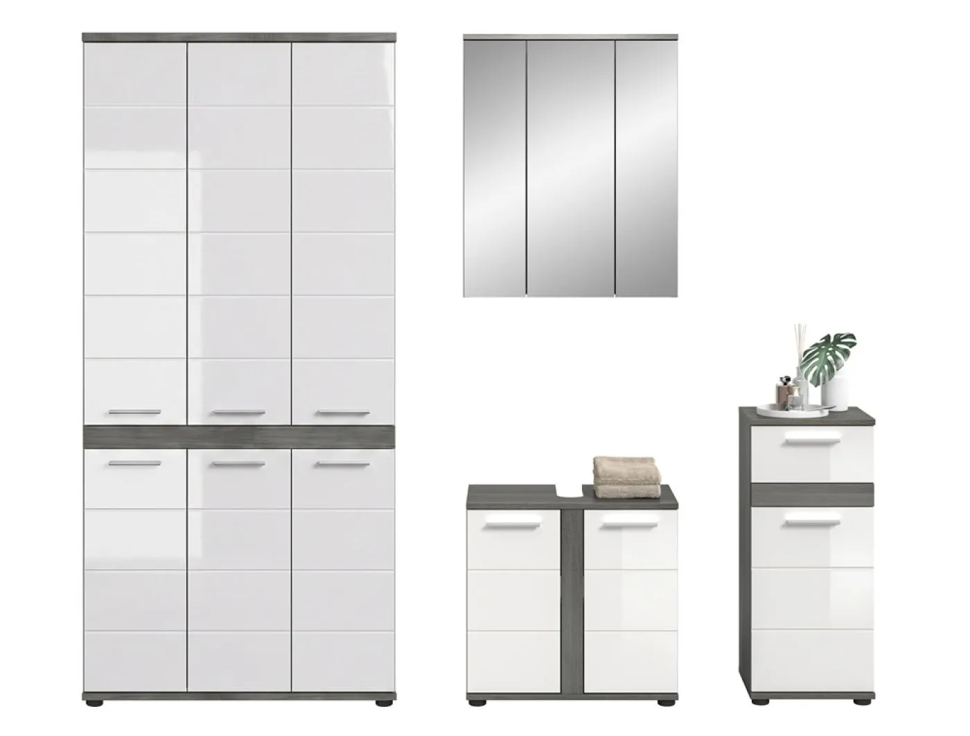 Badezimmer-Set Blake 3 | weiß Hochglanz / rauchsilber | 4-teilig mit LED