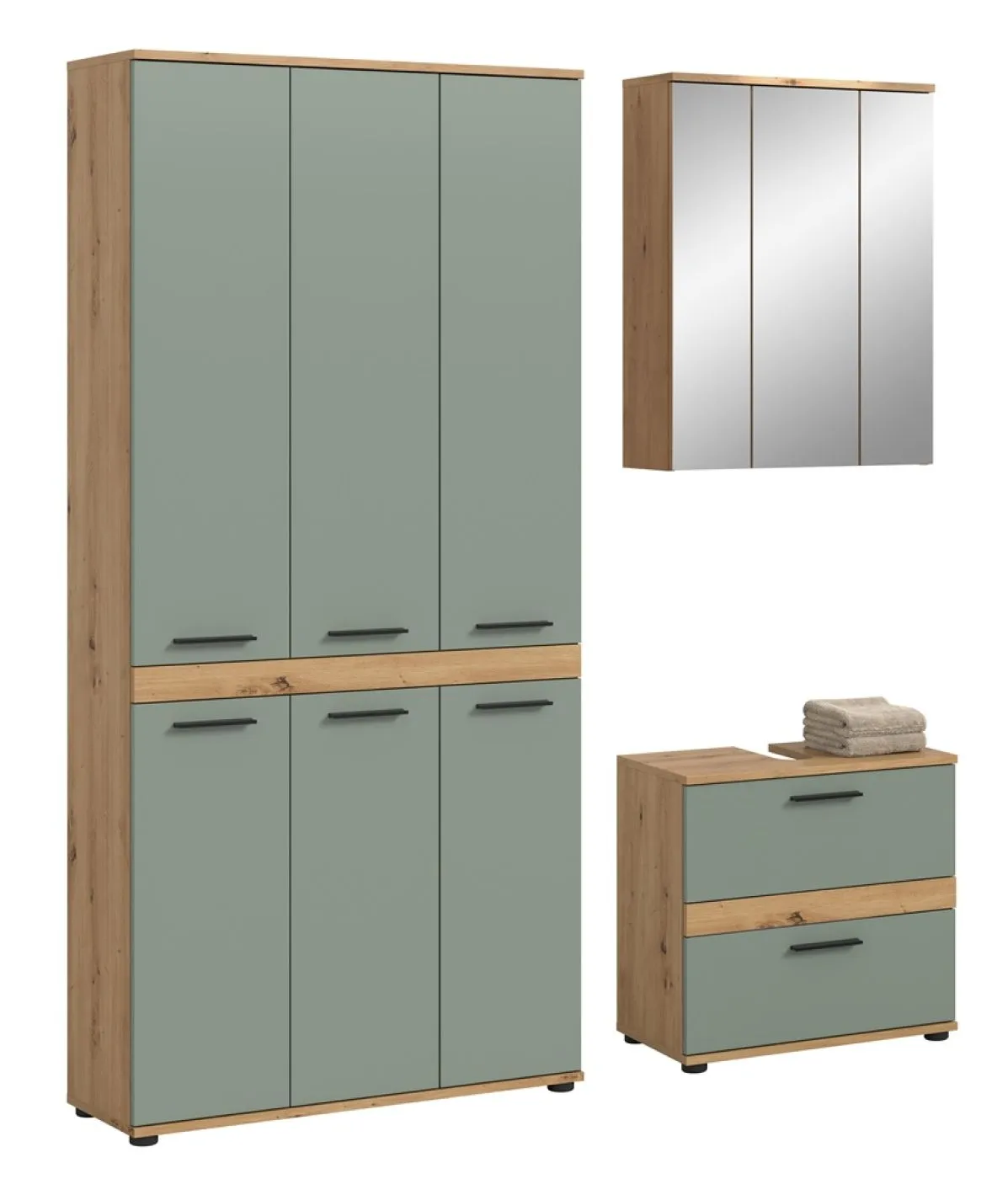 Badezimmer-Set Blake 4 | Salbei / Artisan Eiche | 3-teilig mit LED 2