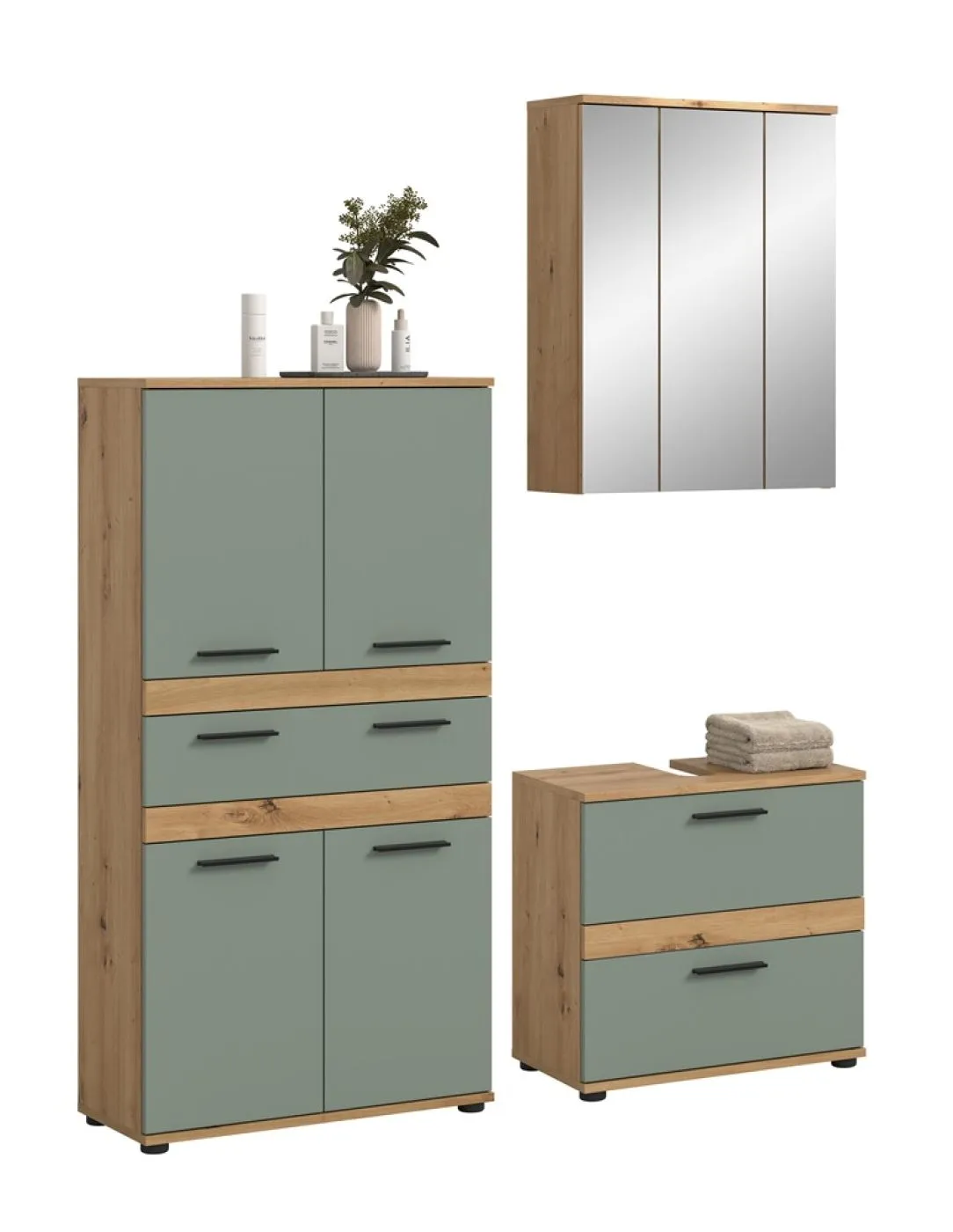 Badezimmer-Set Blake 4 | Salbei / Artisan Eiche | 3-teilig ohne Beleuchtung ohne