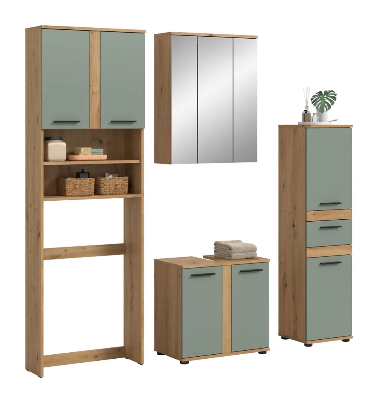 Badezimmer-Set Blake 4 | Salbei / Artisan Eiche | 4-teilig ohne Aufsatzleuchte