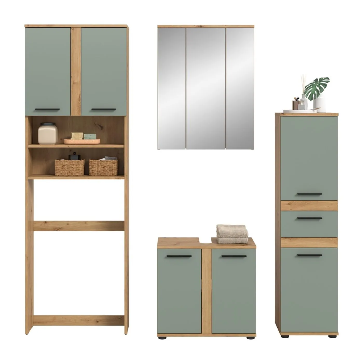 Badezimmer-Set Blake 4 | Salbei / Artisan Eiche | 4-teilig ohne Aufsatzleuchte