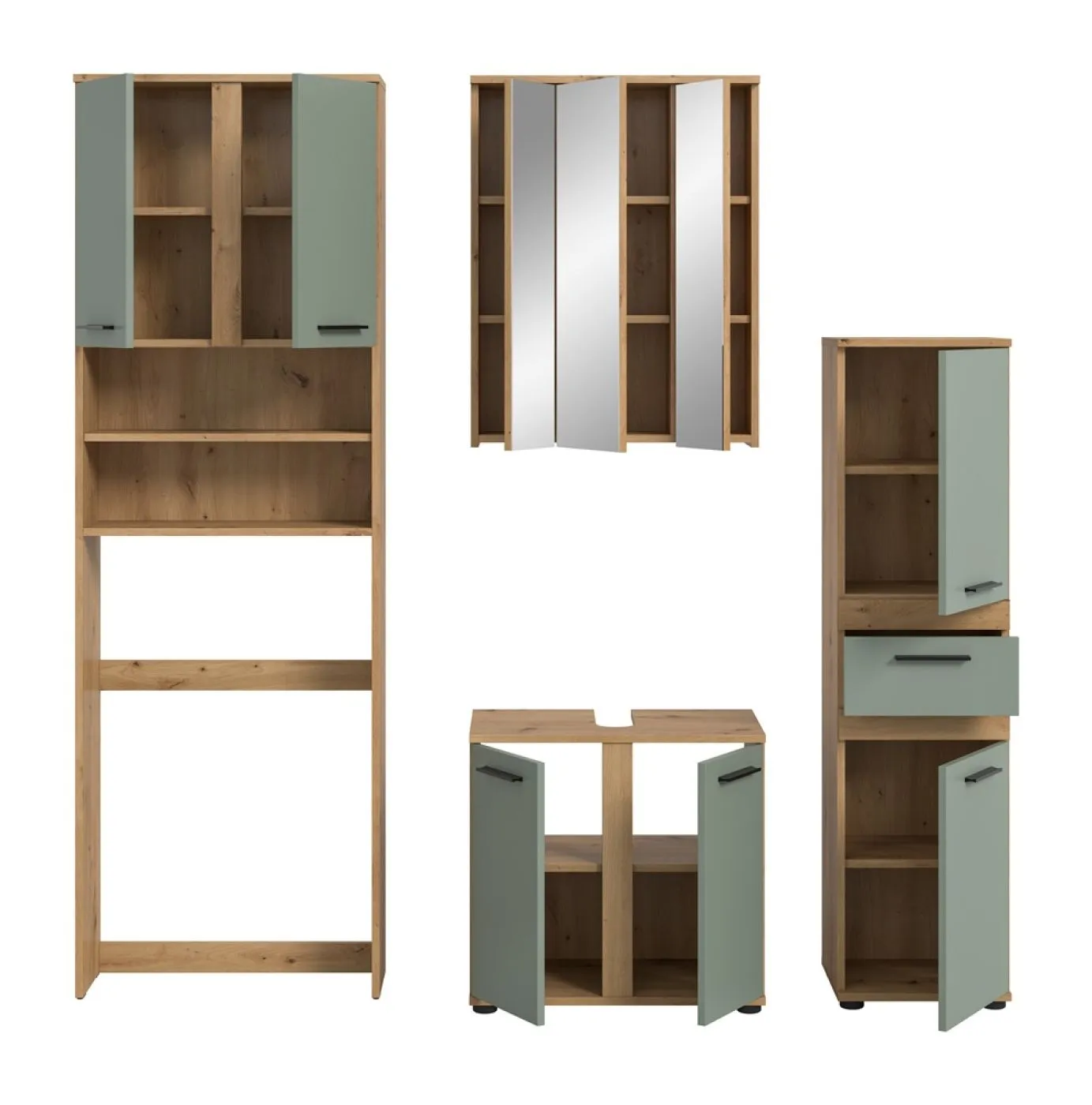 Badezimmer-Set Blake 4 | Salbei / Artisan Eiche | 4-teilig ohne Aufsatzleuchte