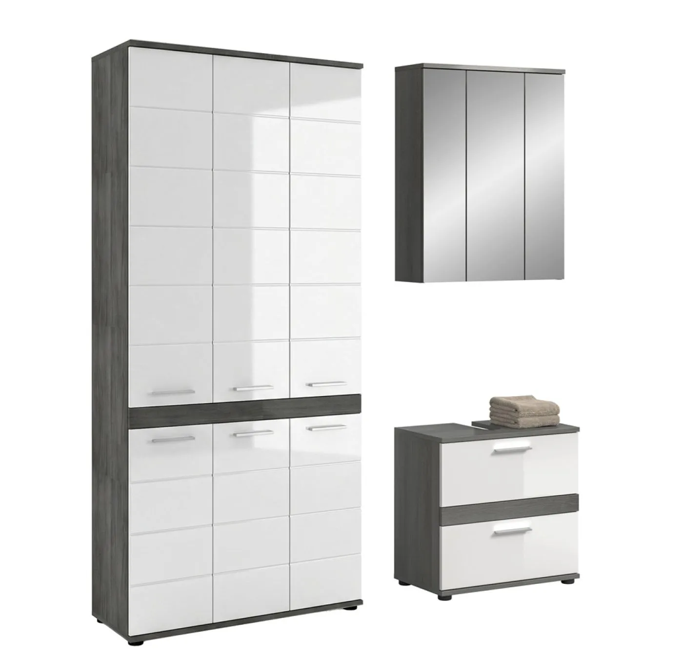 Badezimmer-Set Blake 4 | weiß Hochglanz / rauchsilber | 3-teilig mit LED 1