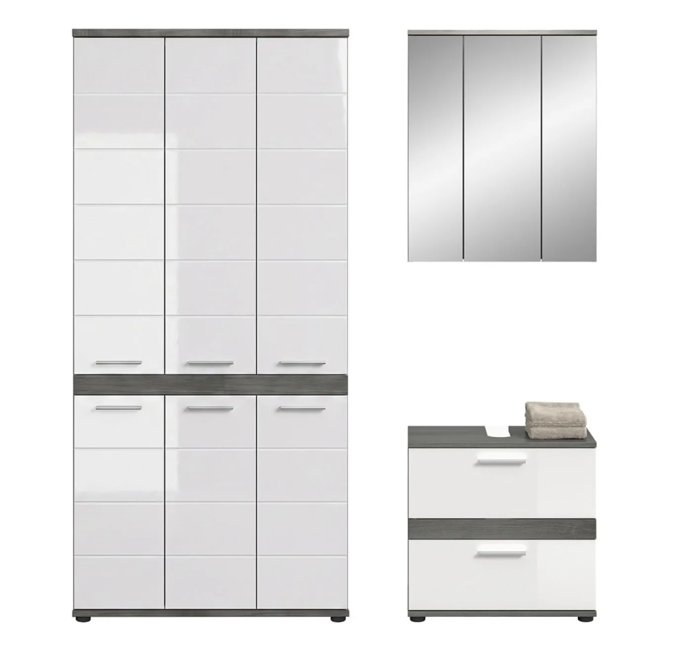 Badezimmer-Set Blake 4 | weiß Hochglanz / rauchsilber | 3-teilig mit LED 1
