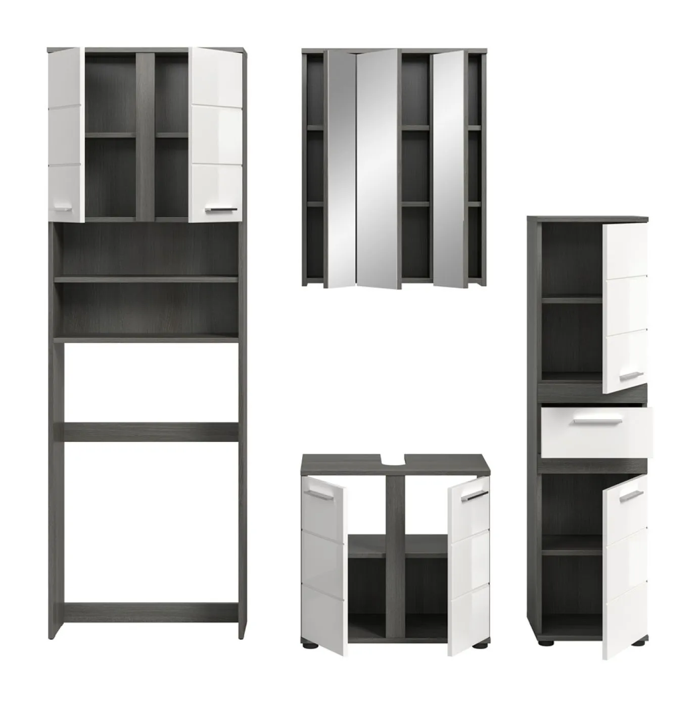 Badezimmer-Set Blake 4 | weiß Hochglanz / rauchsilber | 4-teilig