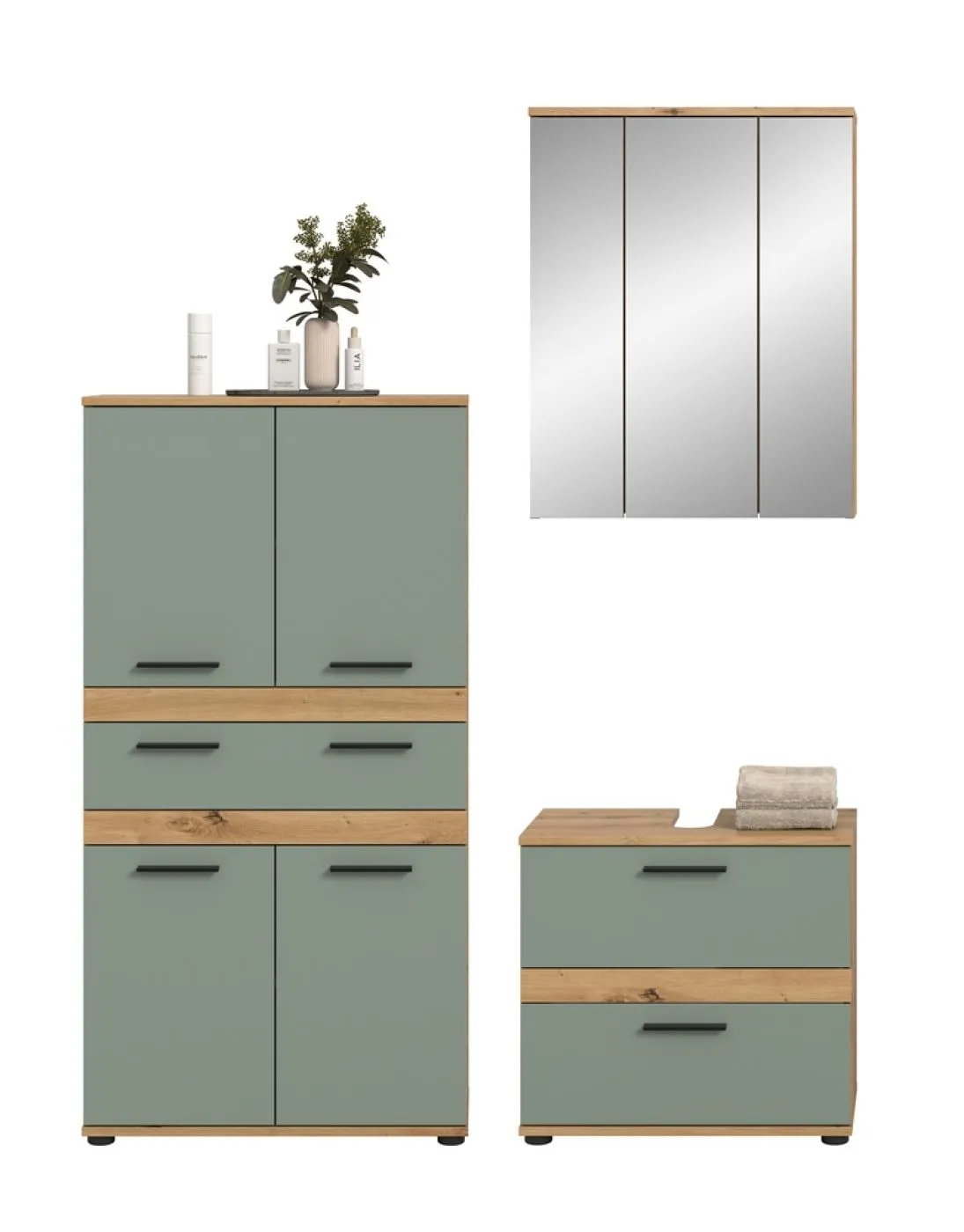 Badezimmer-Set Blake 4a | Salbei / Artisan Eiche | 3-teilig