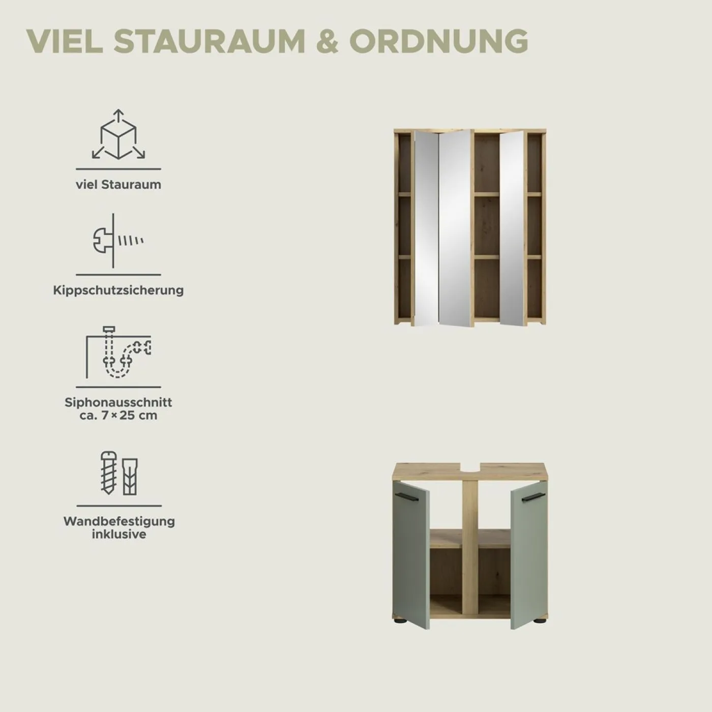 Badezimmer-Set Blake | Salbei / Artisan Eiche | 2-teilig