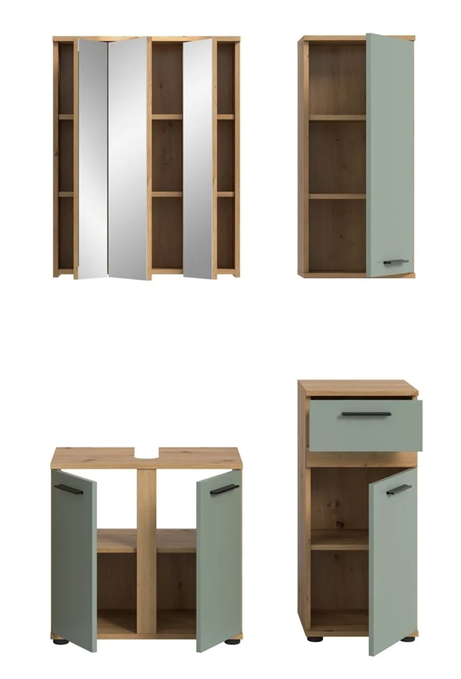 Badezimmer-Set Blake | Salbei / Artisan Eiche | 4-teilig