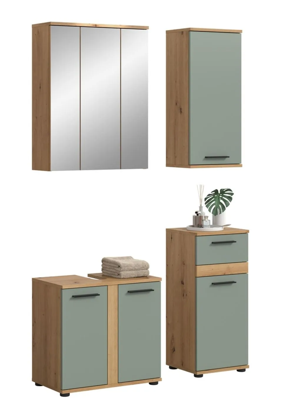Badezimmer-Set Blake | Salbei / Artisan Eiche | 4-teilig ohne Aufsatzleuchte