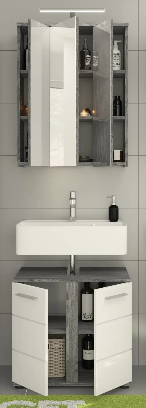 Badezimmer-Set Blake | weiß Hochglanz / rauchsilber | 2-teilig ohne Aufsatzleuchte