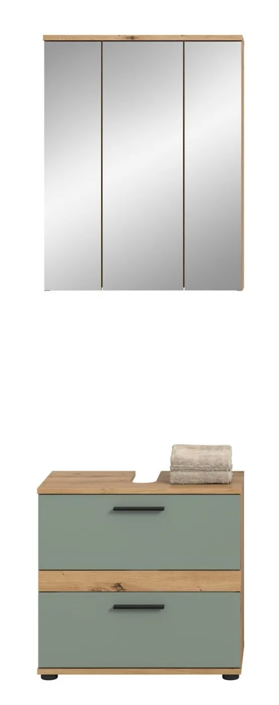 Badezimmer-Set Blake1 | Salbei / Artisan Eiche | 2-teilig mit Aufsatzleuchte