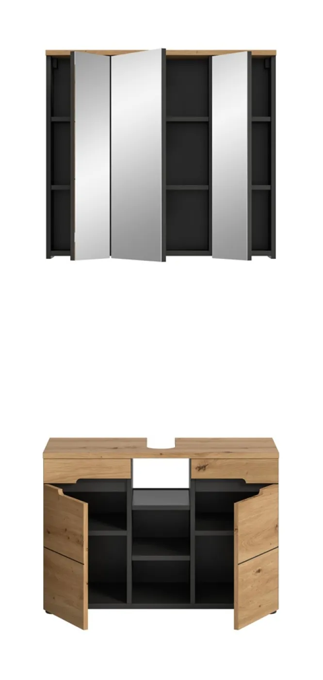 Badezimmer Set Canu 2 | 2-teilig | Artisan Eiche / Basalt grau | mit Aufsatzleuchte