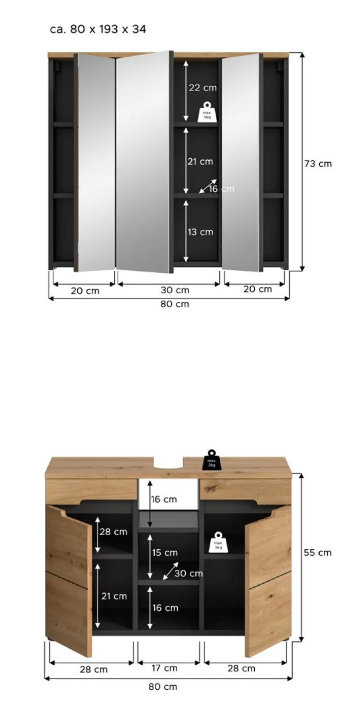 Badezimmer Set Canu 2 | 2-teilig | Artisan Eiche / Basalt grau