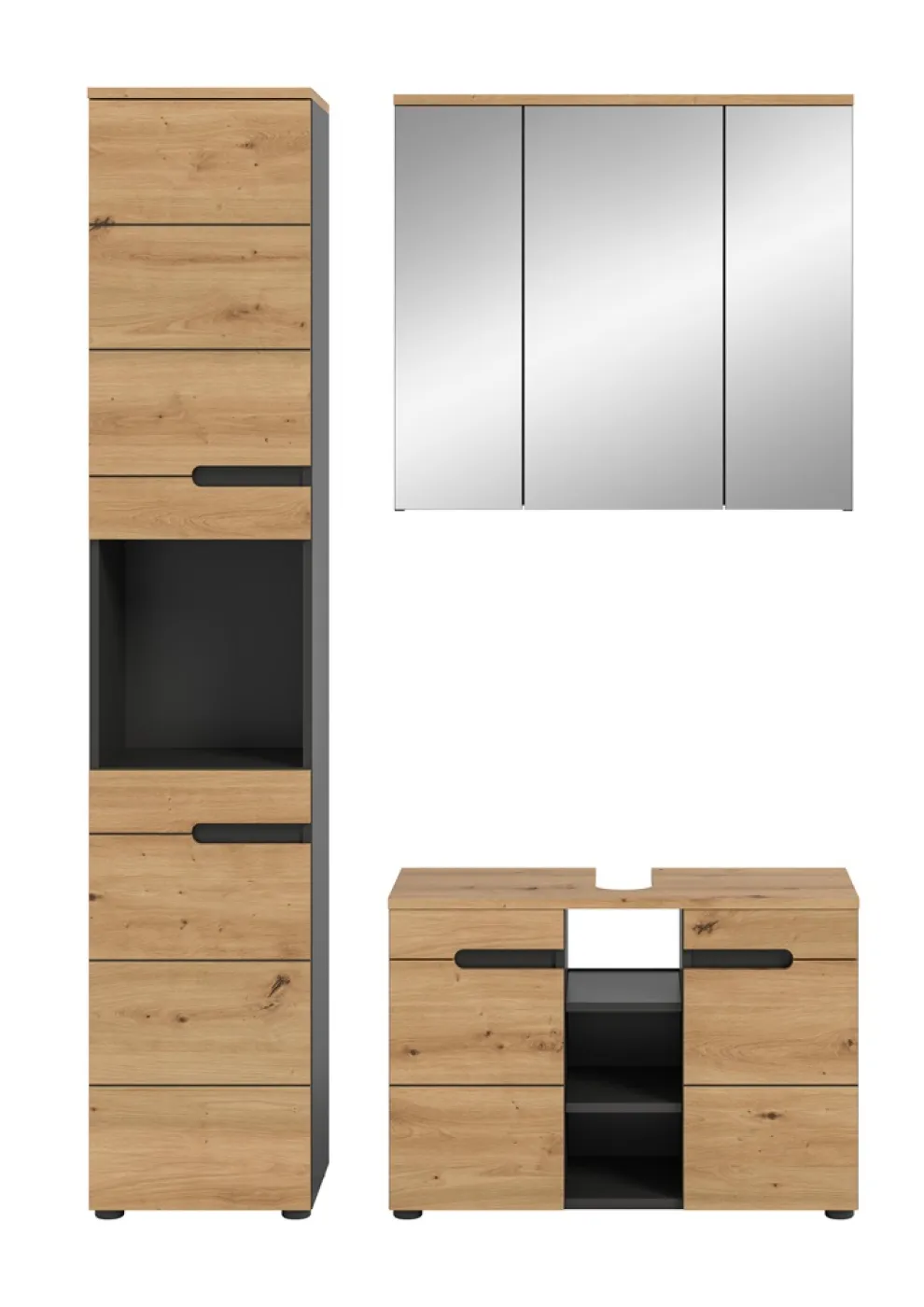 Badezimmer Set Canu 2 | 3-teilig | Artisan Eiche / Basalt grau