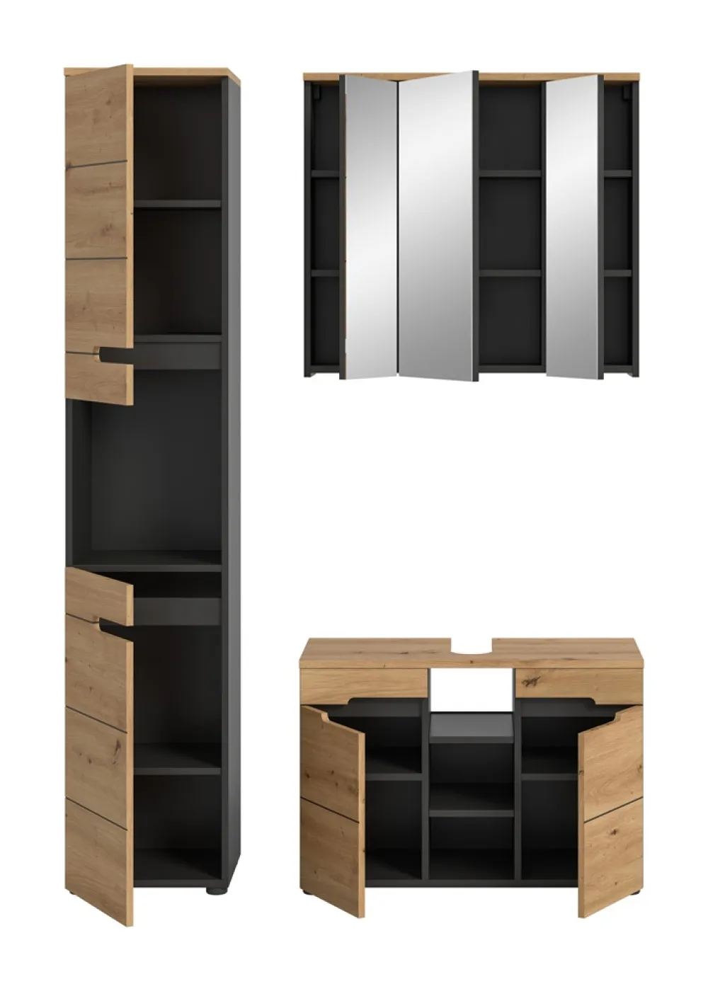 Badezimmer Set Canu 2 | 3-teilig | Artisan Eiche / Basalt grau