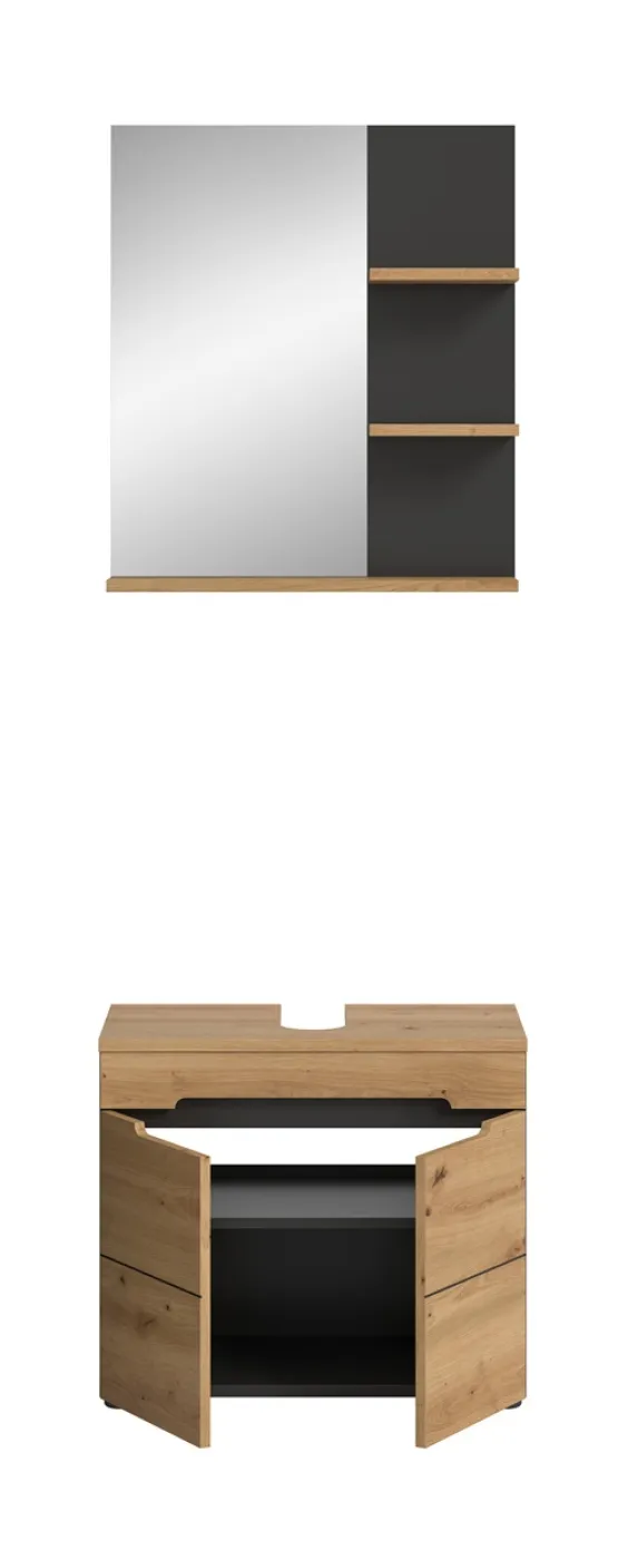 Badezimmer Set Canu | 2-teilig | Artisan Eiche / Basalt grau | mit Aufsatzleuchte