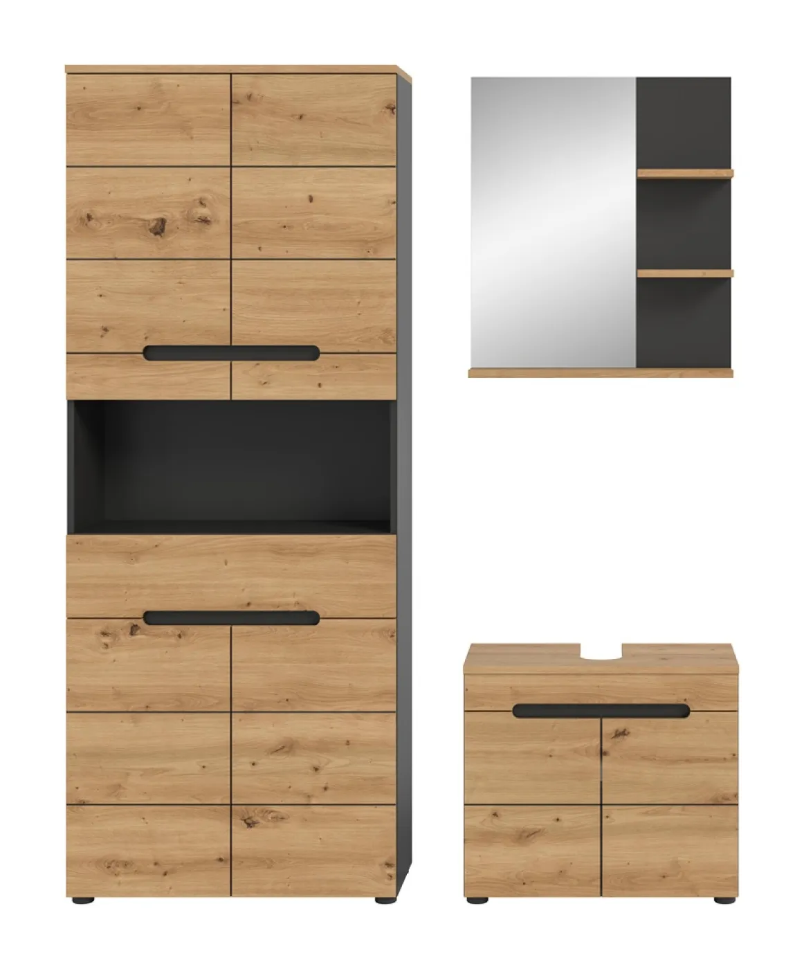 Badezimmer Set Canu 3 | 3-teilig | Artisan Eiche / Basalt grau