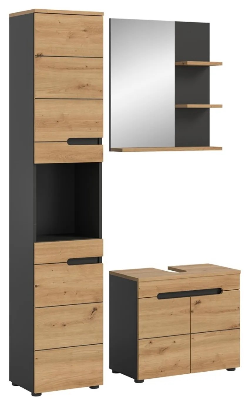 Badezimmer Set Canu | 3-teilig | Artisan Eiche / Basalt grau