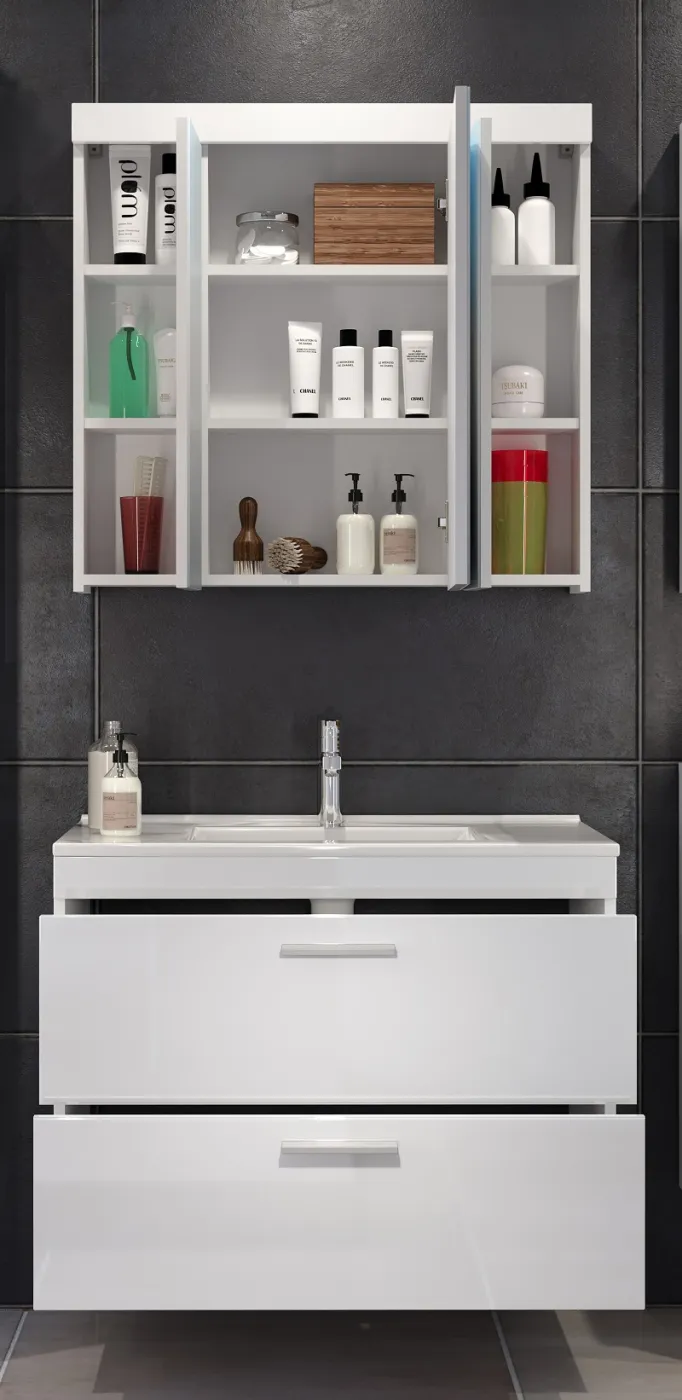 Badezimmer-Set Devon | inkl. Waschbecken | weiß Hochglanz | 2-teilig