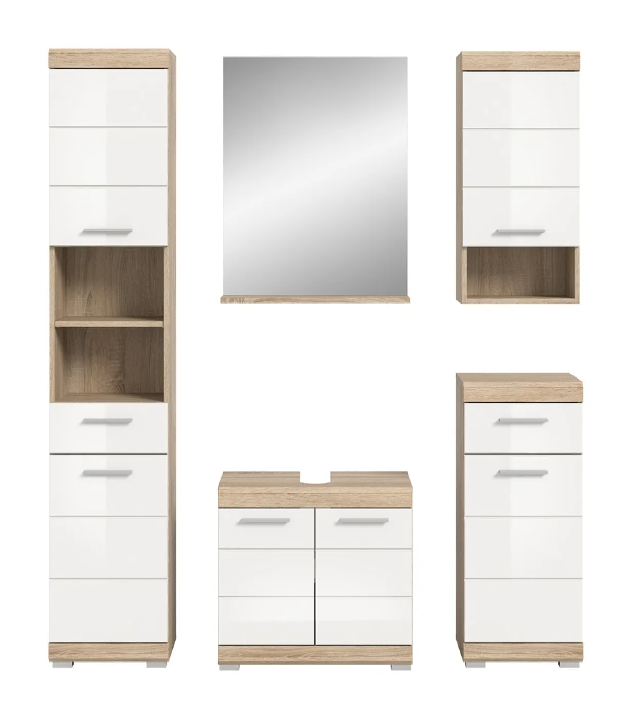 Badezimmer-Set Lambada 2 weiß Hochglanz / Sonoma Eiche hell 5-teilig