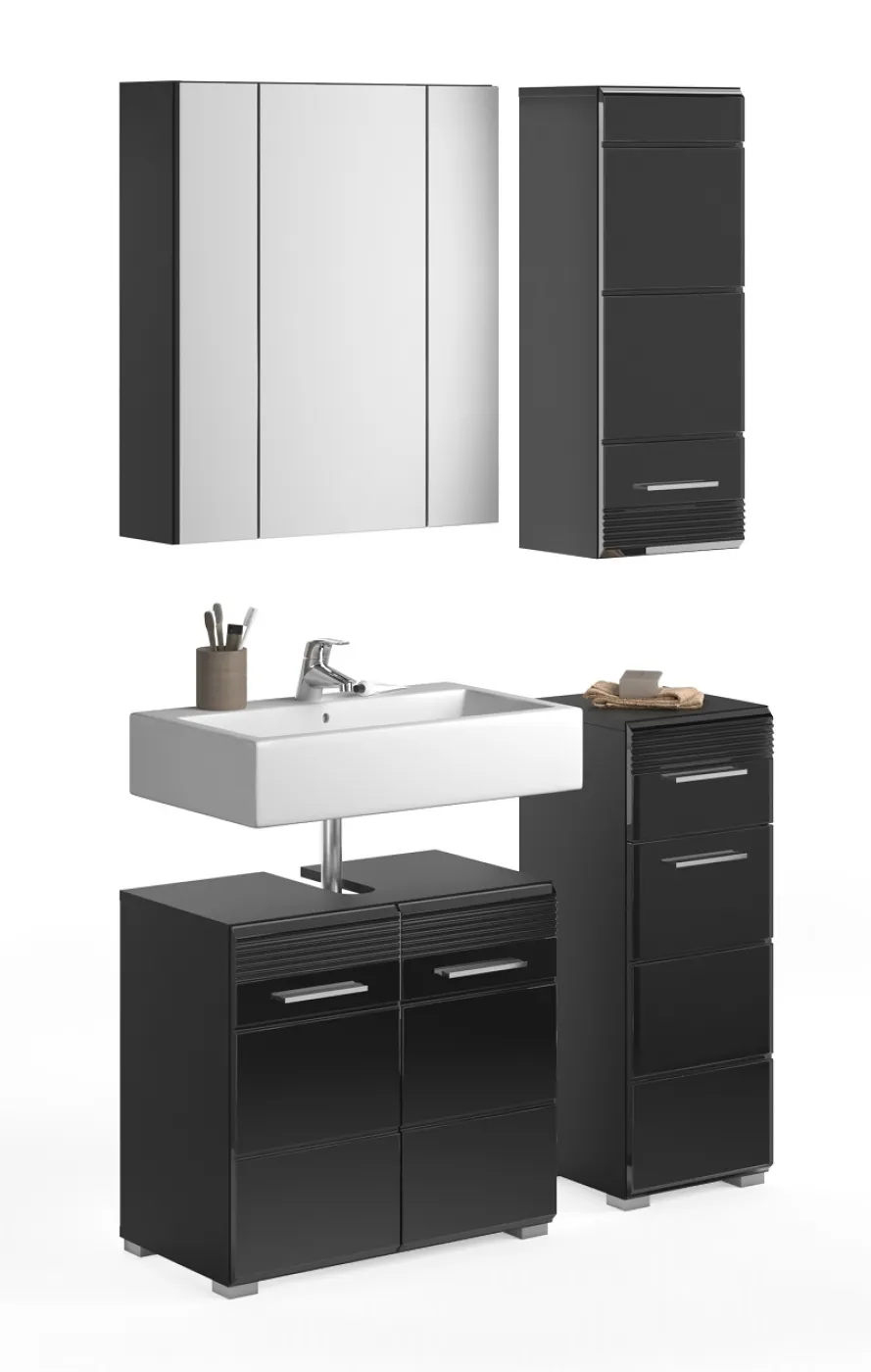Badezimmer-Set Linus | schwarz Hochglanz | 4-teilig